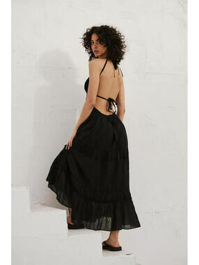 New, Free People Taking Sides Maxi Dress in Black Sz L #MD1715